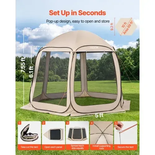 VEVOR Campingzelt, 304,8 x 280,4 cm, Pop-up-Zelt mit ausziehbarer Markise, tragbares Partyzelt für 4–8 Personen mit Tragetasche und Seitenwänden, für Terrasse und Outdoor-Aktivitäten, Beige VEVOR Campingzelt, 304,8 x 280,4 cm, Pop-up-Zelt mit ausziehbarer Markise, tragbares Partyzelt für 4–8 Personen mit Tragetasche und Seitenwänden, für Terrasse und Outdoor-Aktivitäten, Beige
