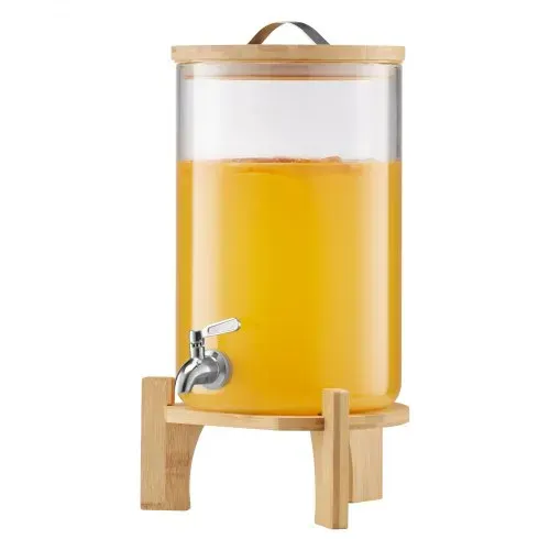 VEVOR Getränkespender (1 x 8 L) für Partys Saftspender (aus Glas) mit tropfsicherem Zapfhahn & Holzständer, Wasserspender für Restaurants Partys, Limonade Eistee selbstgemachte Getränke Spender – Bild 8