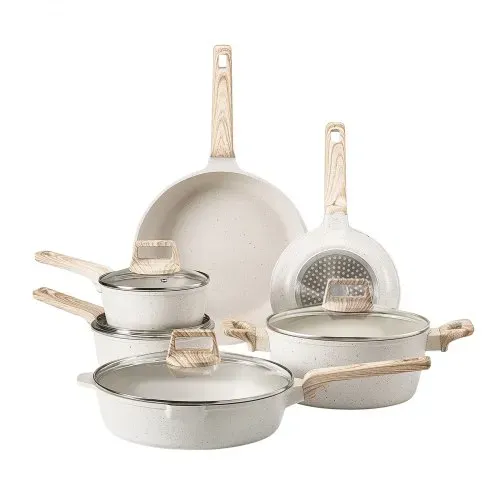 VEVOR Induktion Töpfe Pfannen Set (17-teilig) mit Glasdeckel, antihaftbeschichtetes Kochgeschirr, Induktionskochtöpfe für die Küche im Wohnmobil zum Braten, Würzen von Soßen und Kochen (Weiß) – Bild 10