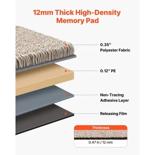 VEVOR Teppichfliesen 457,2 x 457,2 x 12 mm, 10er-Pack, selbstklebender Teppichboden mit Fläche von 2 m², Teppich Bodenbelag, einfacher DIY-Austausch für Wohnzimmer und Büro, Hellbraun – Bild 2
