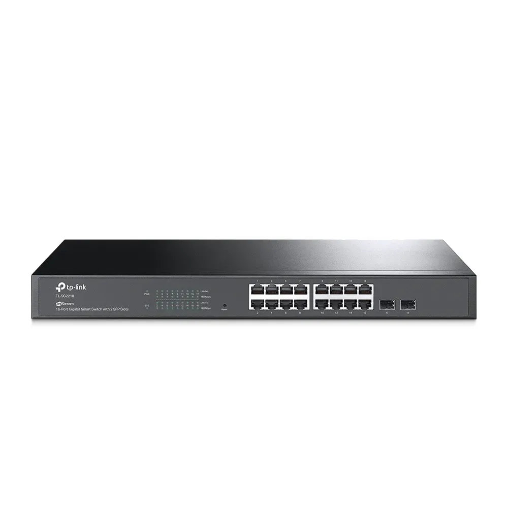 TP-Link Switch full managed Layer2 18 Port • 16x 1 GbE • 2x SFP • 19″ • Lüfterlos, Omada • SG2218 TP-Link Switch full managed Layer2 18 Port • 16x 1 GbE • 2x SFP • 19″ • Lüfterlos, Omada • SG2218