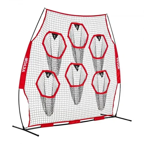 VEVOR Fußballtrainer Wurfnetz Übungsnetz (274 x 106 x 243 cm) mit 6 Zieltaschen & tragbarer Aufbewahrungstasche & Gurten, Wurfelziel-Training für die Passgenauigkeit des Quarterbacks, rot – Bild 8