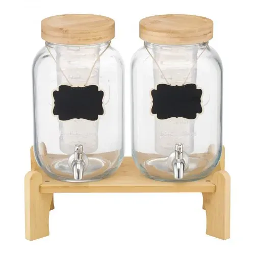 VEVOR Getränkespender (2 x 3,8 L) für Partys Saftspender (aus Glas) mit tropfsicherem Zapfhahn & Holzständer Wasserspender für Restaurants Partys, Limonade Eistee selbstgemachte Getränke Spender – Bild 8