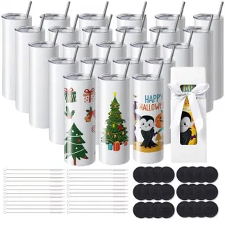 VEVOR 24er-Pack Sublimationsbecher, 567 g Blanko-Becher, Edelstahl-Doppelwandbecher mit Strohhalm, Deckel, Bürste, Boden, Schrumpffolie, Geschenkbox, für Wärmepresse & Wärmeübertragung VEVOR 24er-Pack Sublimationsbecher, 567 g Blanko-Becher, Edelstahl-Doppelwandbecher mit Strohhalm, Deckel, Bürste, Boden, Schrumpffolie, Geschenkbox, für Wärmepresse & Wärmeübertragung
