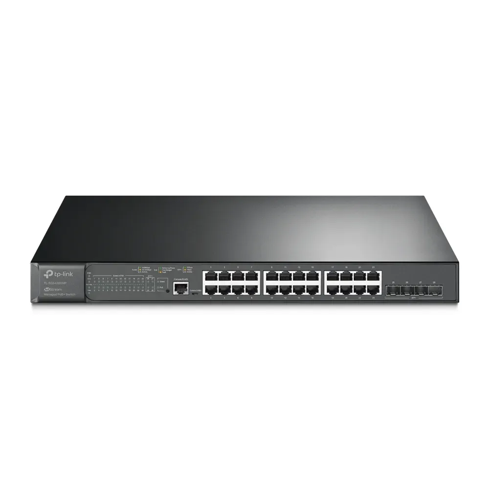 Omada by tp-link Switch full managed Layer2+ 28 Port • 24x 1 GbE • 4x SFP+ • PoE Budget 384 Watt • 24x PoE at • 19” • Omada • SG3428XMP Omada by tp-link Switch full managed Layer2+ 28 Port • 24x 1 GbE • 4x SFP+ • PoE Budget 384 Watt • 24x PoE at • 19” • Omada • SG3428XMP