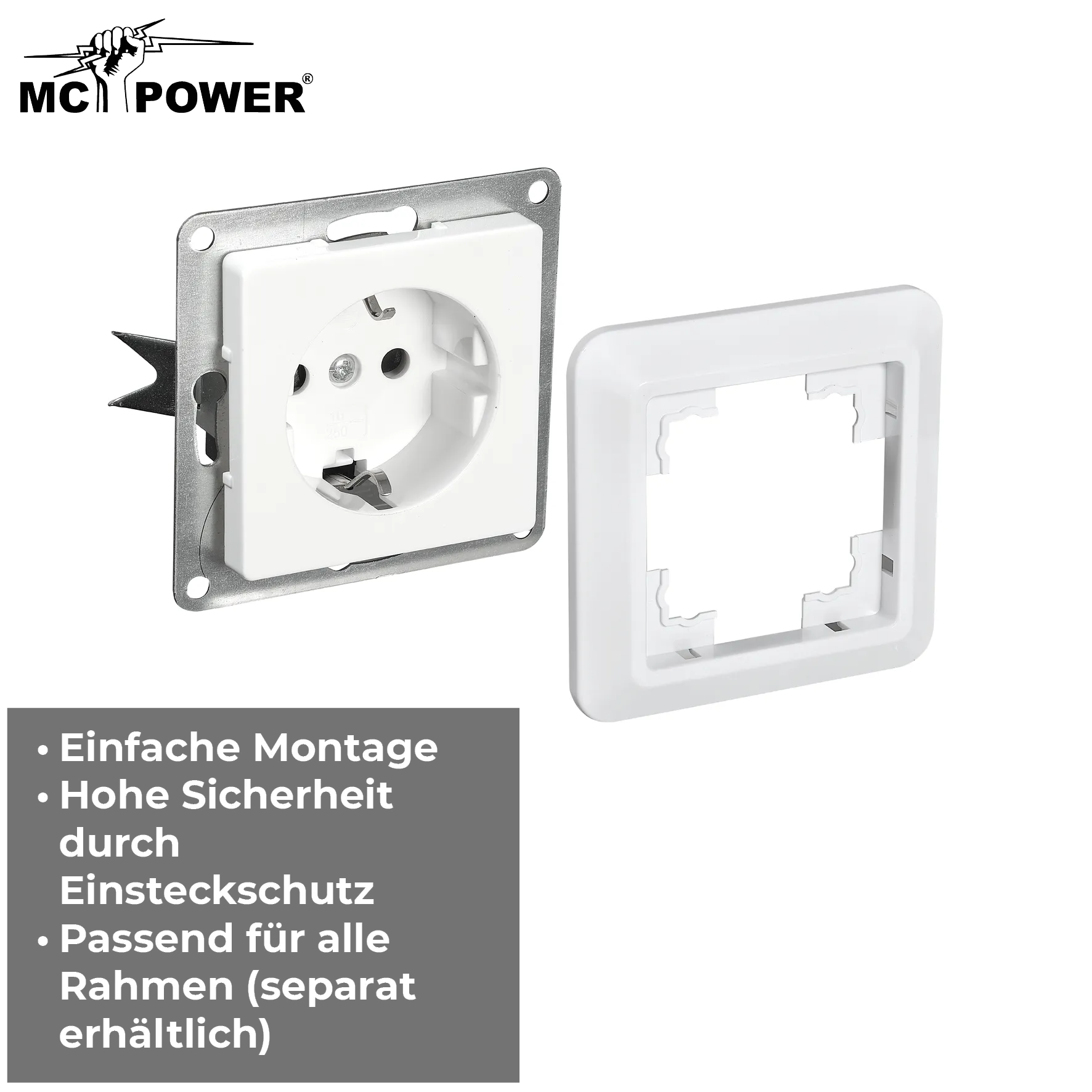 Schutzkontakt-Steckdose McPower ''Cup'' 250V~/16A, UP, Einsteckschutz, weiß – Bild 5