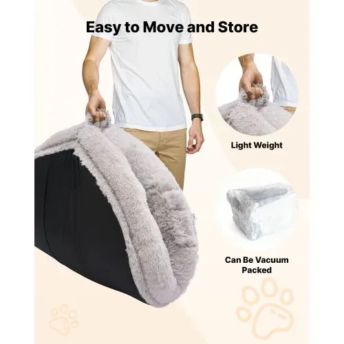 VEVOR Hundebett für Menschen & Hunde, 132x86x24 cm, Memory-Schaum-Hundebett in Menschengröße, mit Seitentasche, Griff & Reißverschluss, abnehmbarer, maschinenwaschbarer Bezug, Langplüsch, Grau – Bild 4