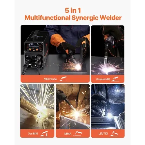 VEVOR Pro MIG-Schweißgerät, 250 Ampere Pluse MIG-Schweißer, 5-in-1 Synergie-Welder Gasloses MIG, Gas-MIG, MMA, Lift-TIG, MIG Pluse mit IGBT-Wechselrichtertechnologie und LCD-Bildschirmanzeige VEVOR Pro MIG-Schweißgerät, 250 Ampere Pluse MIG-Schweißer, 5-in-1 Synergie-Welder Gasloses MIG, Gas-MIG, MMA, Lift-TIG, MIG Pluse mit IGBT-Wechselrichtertechnologie und LCD-Bildschirmanzeige