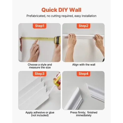 VEVOR Wandform-Set, 3er-Set, 45,97x78,99cm & 78,99x138,18cm Stuckleiste mit zweifach gerilltem, breitem & schmalem Profil, lackierbares Polystyrol, Zierleiste für Wohnzimmer & Schlafzimmer, Weiß – Bild 5