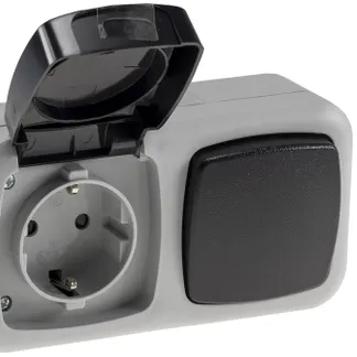 Feuchtraum Kombi-Schalter/Steckdose,IP44 250V~/ 10/16A, grau, AP horizontal Feuchtraum Kombi-Schalter/Steckdose,IP44 250V~/ 10/16A, grau, AP horizontal