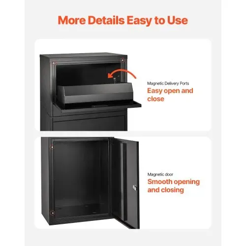 VEVOR Paketbriefkasten 500x325x909 mm, Paketkasten mit Schloss, Paketbriefbox aus verzinktem Stahl mit Diebstahlschutz-Design, Packstation für Zuhause und das Büro, Schwarz – Bild 5