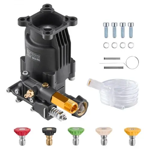 VEVOR Hochdruckreinigerpumpe, 3/4 Zoll Welle horizontal, 3500 PSI, 2,5 GPM, Ersatz-Hochdruckreinigerpumpen-Set mit 5 Düsen, Hardware und Siphonrohr, bis zu 150 Stunden, Hochdruckreiniger Ersatzpumpe – Bild 8