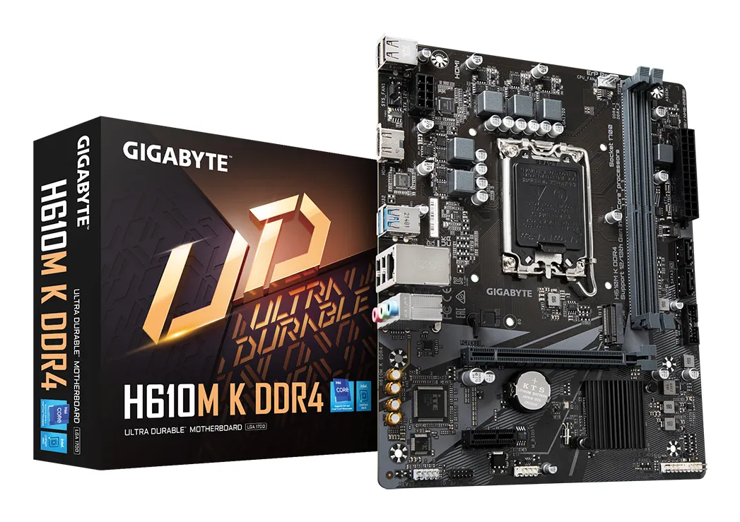 GIGABYTE H610M K DDR4 Mainboard – Unterstützt Intel Core Prozessoren 14th Gen CPUs, 3+1+1 Phases Hybrid Power Design, up to 3200MHz DDR4, 1xPCIe 3.0 M.2, GbE LAN, USB 3.2 Gen 1 GIGABYTE H610M K DDR4 Mainboard – Unterstützt Intel Core Prozessoren 14th Gen CPUs, 3+1+1 Phases Hybrid Power Design, up to 3200MHz DDR4, 1xPCIe 3.0 M.2, GbE LAN, USB 3.2 Gen 1