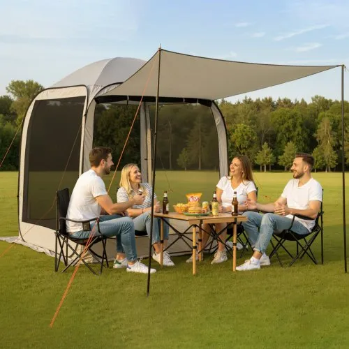 VEVOR Campingzelt, 182,88×182,88×219,4 cm, Pop-up-Zelt mit ausziehbarer Markise, tragbares Partyzelt für 4-6 Personen, inkl. Tragetasche & Seitenwänden, für Terrasse & Outdoor-Aktivitäten, Beige VEVOR Campingzelt, 182,88×182,88×219,4 cm, Pop-up-Zelt mit ausziehbarer Markise, tragbares Partyzelt für 4-6 Personen, inkl. Tragetasche & Seitenwänden, für Terrasse & Outdoor-Aktivitäten, Beige