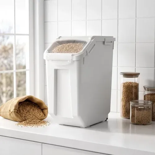 VEVOR Reisbehälter 20 L Tierfutterbehälter aus PP-Kunststoff Stapelbar für Getreide, Reis (14 kg), Müsli und Mehl (10 kg), Luftdichter Deckel, Doppelter Dichtungsring, Sichtfenster und Messbecher – Bild 7