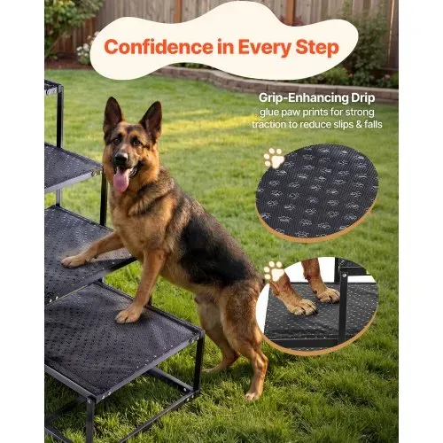 VEVOR Hundetreppe Auto Klappbar 4-Stufig, Extra Breite Hunderampe für Große Hunde mit Rutschfester Oberfläche, Tragbare Einstiegshilfe für Auto, SUV, LKW, Hochbett, Sofa, Tragkraft bis 113 kg – Bild 3