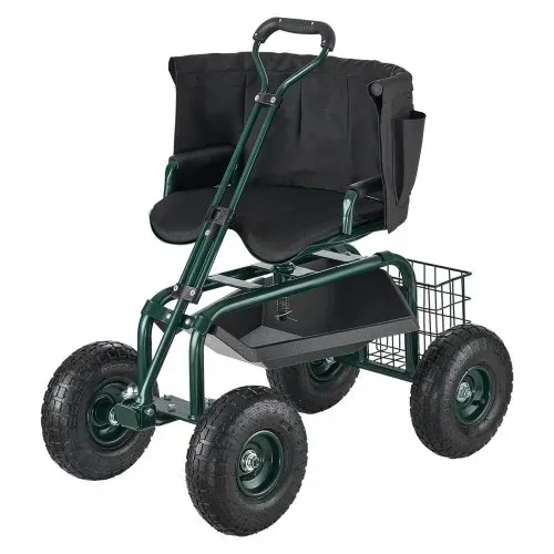 VEVOR Mobiler Gartensitz 810x480x690/770 mm, Gartenrollsitz mit höhenverstellbarer & um 360° drehbarer Sitzfläche, Tragkraft 180 kg, Rückenlehne & Werkzeugaufbewahrung, für Garten, Hof, Terrasse – Bild 8