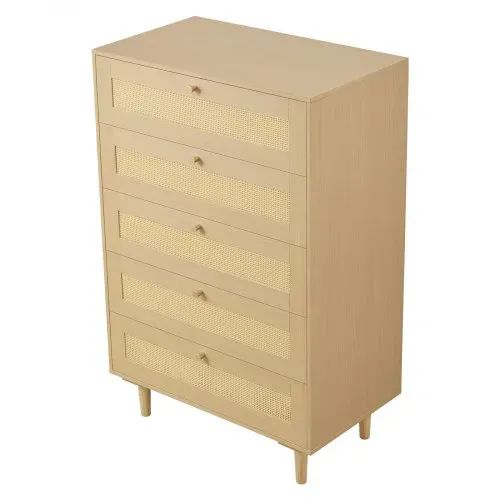 VEVOR Rattankommode Aufbewahrungsschrank mit 5 Schubladen & Metallgriffen & Holzbeinen, moderner Rattanschrank für Schlafzimmer Wohnzimmer Flur (70,2x40x106,5 cm) Kleidungsschrank Schubladenschrank – Bild 8
