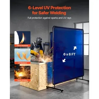 VEVOR Schweißvorhang, 1740×1740 mm Schweißschutzwand, flammhemmende Vinyl-Schweißschutzwand mit feststellbaren Schwenkrädern und 6-stufigem UV-Schutz für Werkstatt-/Industrieeinsatz, Blau VEVOR Schweißvorhang, 1740×1740 mm Schweißschutzwand, flammhemmende Vinyl-Schweißschutzwand mit feststellbaren Schwenkrädern und 6-stufigem UV-Schutz für Werkstatt-/Industrieeinsatz, Blau