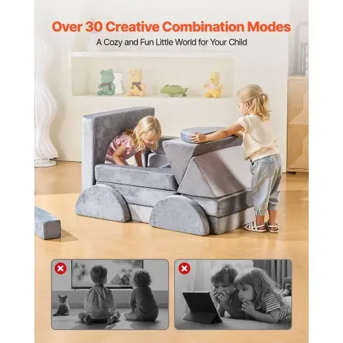 VEVOR modulare Spielcouch Anbausofa für Kleinkinder mit Armlehnen, 28D-Schwamm und Kurzflor, umwandelbare modulare Kindercouch zum Selbermachen, für Spielzimmer Schlafzimmer, 14-teilig, Grau VEVOR modulare Spielcouch Anbausofa für Kleinkinder mit Armlehnen, 28D-Schwamm und Kurzflor, umwandelbare modulare Kindercouch zum Selbermachen, für Spielzimmer Schlafzimmer, 14-teilig, Grau