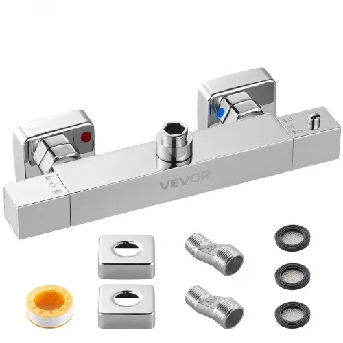 VEVOR Duscharmatur mit Thermostat Duschthermostat mit 38 °C Sicherheitsschloss, Duschhahnventil Badewannenarmatur (2 Löcher), Temperaturregelventile für Badezimmer Wohnmobil Hotel Chrom-Silber VEVOR Duscharmatur mit Thermostat Duschthermostat mit 38 °C Sicherheitsschloss, Duschhahnventil Badewannenarmatur (2 Löcher), Temperaturregelventile für Badezimmer Wohnmobil Hotel Chrom-Silber