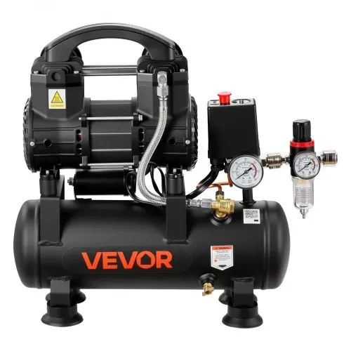 VEVOR 0,75 KW Druckluftkompressor, Ölfreier Kompressor mit 6 L Lufttank, Flüsterkompressor mit 71 L/min bei 6,2 bar & Max. 8 bar, Stabiler Luftkompressor Fußpolstern & Griff für Werkstatt Heimwerker – Bild 8