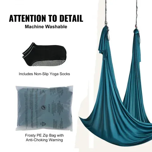 VEVOR Aerial Yoga Hängematte Set 10 x 2,8 m, Grün Aerial Yoga Swing Air Fliegen, Indoor Aerial Yoga Hammock Swing 1000 kg Max. Tragfähigkeit, inkl. Yoga-Socken & Stahlkarabiner & Alu-Drehgelenk – Bild 5