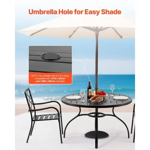 VEVOR Terrassentisch Gartentisch Balkontisch (1200 x 725 mm) aus Kohlenstoffstahl runder Esstisch für Outdoor Hof Terrasse Garten Veranda, wasserfest, mit 38 mm Schirmloch, 68 kg Tragkraft Schwarz – Bild 4