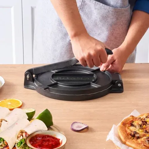 VEVOR Tortillapresse 30 cm Gusseisen Manuelle Taco Presse Pizzateigpresse für Weizentortillas, Pizza, Bäckerei und Fladenbrot, mit Verstärktem Griff, 50 Backpapier und Eingebrannter Leinöl-Oberfläche – Bild 7