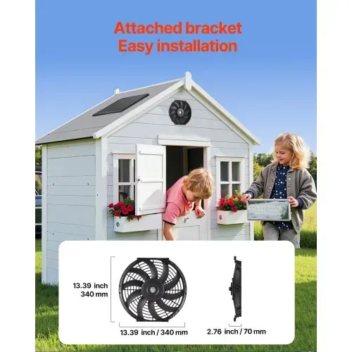 VEVOR Solar Ventilator, Belüftung, Lüfter, Φ340x70 mm, Dachbodenabluftventilator mit einstellbarem Thermostat, Außengitter, 1300 CFM Luftstromkapazität, für Giebel, Dach, Garage, Werkstatt – Bild 5