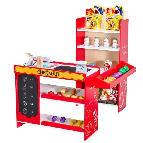 VEVOR Kinder-Lebensmittelladen-Spielset, Holz-Spielladen mit Einkaufstasche, Kinder-Supermarkt mit Förderband, Scanner, Registrierkasse, Obst und Gemüse, Geschenk für Kinder ab 3 Jahren – Bild 10