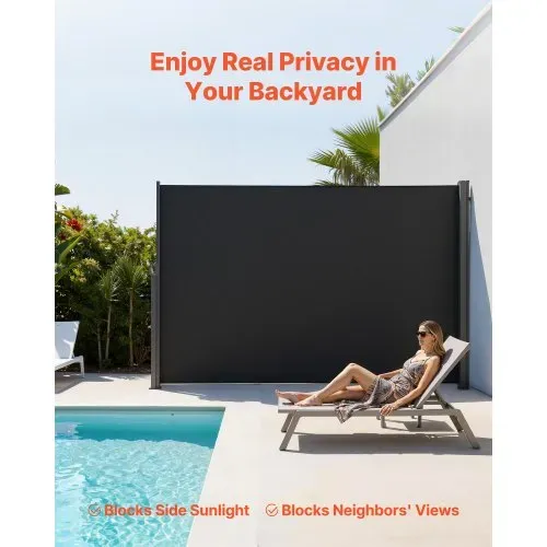 VEVOR Seitenmarkise Ausziehbar 180x300 cm, Seitenrollo aus 180 g/m² Polyestergewebe, Wandmarkise, Windschutz, Sonnenschutz, Sichtschutz, Raumteiler für Garten, Balkon, Pool, Terrasse, Schwarz – Bild 5