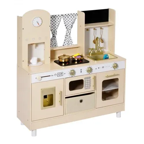 VEVOR Spielküche für Kinder, Moderne Kinderküche mit Licht & Sound, Holzküche mit Herd Backofen Spüle Mikrowelle Eisspender & Getränkespender, Küchenspielzeug mit Kochset für Kinder ab 3 Jahren, Beige – Bild 9