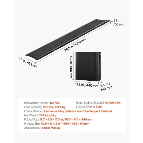VEVOR Hunderampe, 180 x 43,2 cm, faltbare Hundeautorampe für mittelgroße & große Hunde bis 113 kg, Einstiegshilfe mit rutschfester Oxford-Gewebeoberfläche, tragbare Hundetreppe für SUV & LKW – Bild 6