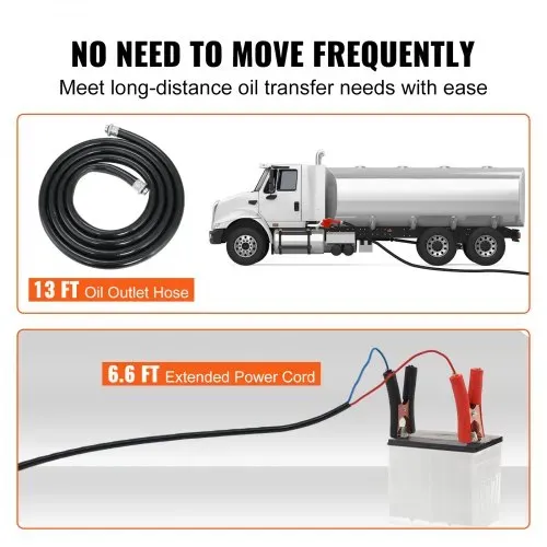VEVOR Dieselpumpe, 155 W Kraftstoffpumpe Absaugpumpe, 1/4 PS Heizölpumpe 12 V 8 m Förderhöhe 3 m Saughöhe Selbstansaugend Automatik-Zapfpistole 4 m Auslassschlauch für Diesel Kerosin Transformatoröl – Bild 4