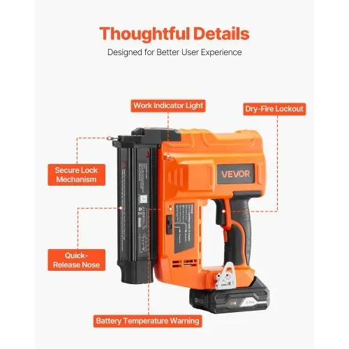 VEVOR 2 in 1 Akku-Nagler 18 Gauge 20 V Akku-Nagler und Tacker, 100 Nägel/min, mit 500 Nägeln & 500 Klammern & 2,0 Ah Lithiumbatterie & Ladegerät, für Heimwerkerarbeiten Holzbearbeitung Orange – Bild 5