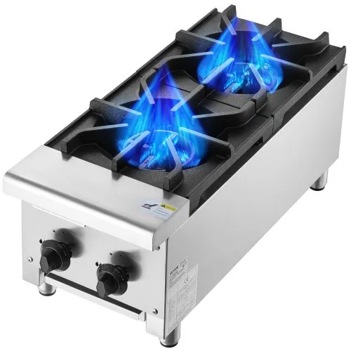 VEVOR Kommerzieller Gasherd Gaskochherd mit 2 Gaskochfelder, Propan / Erdgas-Kochherd Edelstahl-Gaskochplatte, kommerzielles Kochgerät 305 x 770 x 335 mm für Restaurants Hotel Café 14 kW VEVOR Kommerzieller Gasherd Gaskochherd mit 2 Gaskochfelder, Propan / Erdgas-Kochherd Edelstahl-Gaskochplatte, kommerzielles Kochgerät 305 x 770 x 335 mm für Restaurants Hotel Café 14 kW