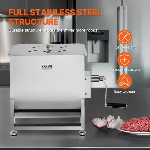 VEVOR manueller Fleischmischer 40L Fleischverarbeitungsgerät (max. Mischen von 36,29 kg Fleisch), Fleischmischer aus Edelstahl, Wurstmischer mit Untersetzungsgetriebe, Handmixer für Hackfleisch – Bild 4