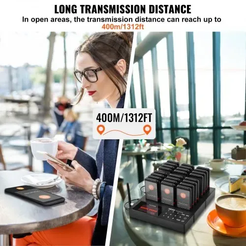 VEVOR Restaurant-Pager-System, Kabelloses Warteschlangensignal mit 400 m Reichweite, Piepser zur Rufannahme von Gästen mit Vibration und Blinken, 24 Pager für Imbisswagen, Kirche – Bild 4