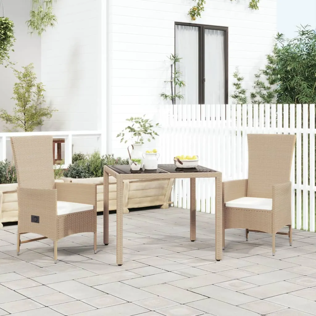vidaXL 3-tlg. Garten-Essgruppe mit Kissen Beige Poly Rattan vidaXL 3-tlg. Garten-Essgruppe mit Kissen Beige Poly Rattan