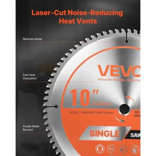 VEVOR Kreissägeblatt (254 mm φ & 80 scharfe Zähne & 2,6 mm Dicke) ideal für Aluminiumschneiden, kompatibel mit Kreissäge, Sägeblatt aus legiertem Stahl mit geräuschreduzierenden Wärmeabzügen – Bild 4
