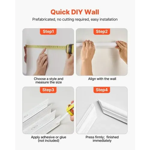 VEVOR Wandform-Set, 3er-Pack, 78,99/80,01/60,96/90,93cm Stuckleisten aus Lackierbarem Polystyrol, Wandleiste, Zierleiste für Wände, Friesleisten für Wohnzimmer, Schlafzimmer, Zuhause, Weiß – Bild 5
