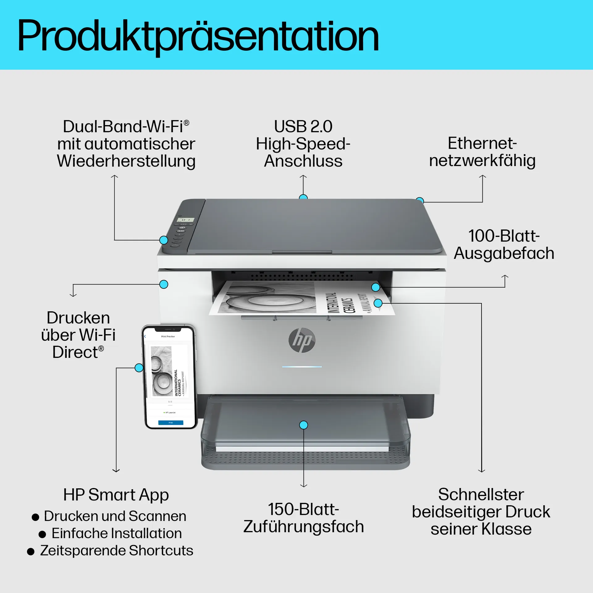 HP LaserJet M234dw Wireless Multifunction Schwarzweiß Drucker, Kopierer, Scanner; Duplex – Bild 6