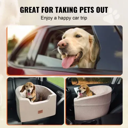 VEVOR Hundeautositz Hundesitzerhöhung fürs Auto mit Aufbewahrungstasche, ansteckbarer Sicherheitsleine und Schwammfüllung, Hundeautobett für kleine und mittelgroße Hunde bis 25 kg, braun – Bild 5