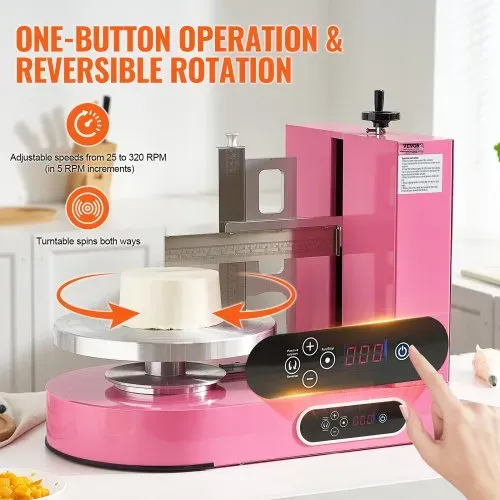 VEVOR einstellbare Tortencremestreichmaschine elektrische Tortendekorationsmaschine zum Verteilen von Kuchencreme, zum Bestreichen und Schmieren von Kuchenglasuren, für 15,24-35,56 cm Kuchen Rosa – Bild 2