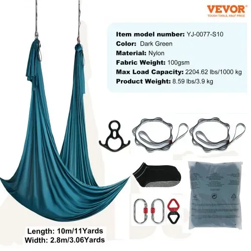 VEVOR Aerial Yoga Hängematte Set 10 x 2,8 m, Grün Aerial Yoga Swing Air Fliegen, Indoor Aerial Yoga Hammock Swing 1000 kg Max. Tragfähigkeit, inkl. Yoga-Socken & Stahlkarabiner & Alu-Drehgelenk – Bild 6