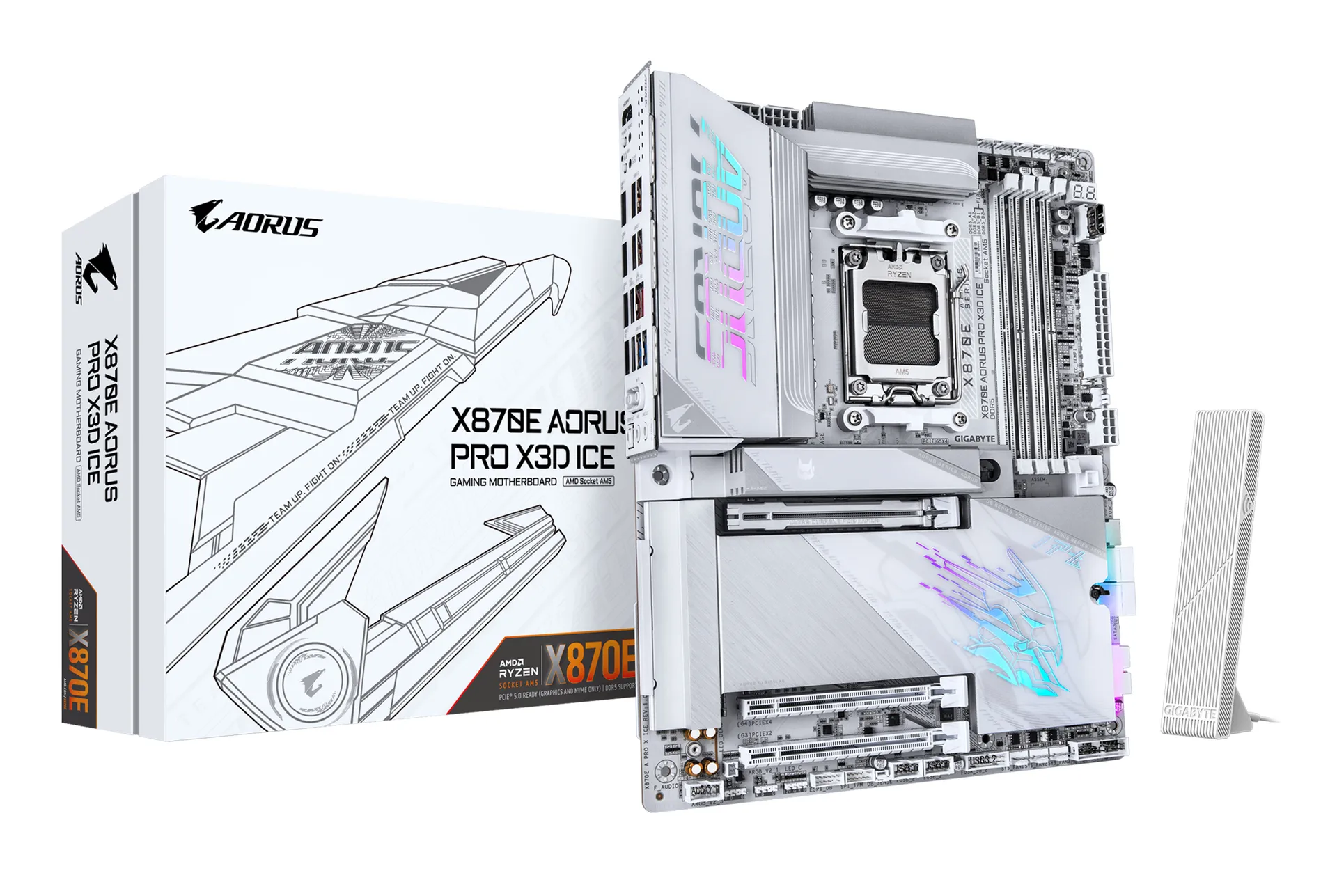 GIGABYTE X870E AORUS PRO X3D ICE Mainboard – Unterstützt AMD Ryzen 9000 Prozessoren, 18+2+2-Phasen Digital-VRM, bis zu 9000 Hz DDR5 (OC), 2 x PCIe 5.0 + 2 x PCIe 4.0, Wi-Fi 7, 5 GbE LAN, USB 4 GIGABYTE X870E AORUS PRO X3D ICE Mainboard – Unterstützt AMD Ryzen 9000 Prozessoren, 18+2+2-Phasen Digital-VRM, bis zu 9000 Hz DDR5 (OC), 2 x PCIe 5.0 + 2 x PCIe 4.0, Wi-Fi 7, 5 GbE LAN, USB 4