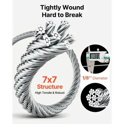 VEVOR Drahtseil-Set, Ф3,18mmx305m, 316 Edelstahlkabel mit Schneider und Handschuhen, 7,1kN Bruchfestigkeit, 7 x 7 Litzen, Bauqualität für Handläufe, Treppen, Terrassen, Zäune im Freien – Bild 2