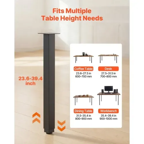 VEVOR Tischbeine 4er-Set, Möbelfüße 60–100cm Höhenverstellbar, Tischfüße Max. 544 kg, Teleskopbein aus Kohlenstoffstahl, für Schreibtische, Couchtische, Esstische, Werkbänke, Quadratisch – Bild 2
