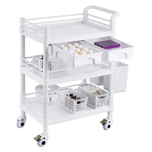 VEVOR Laborwagen mit 3 Ebenen, Laborwagen mit 3 Ablagen und 4 leisen Rädern, mobiler medizinischer Wagen aus PP-Material, Laborrollwagen mit 3 Mülleimern für Labor, Klinik, Krankenhaus, Salon, weiß – Bild 10
